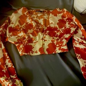 Boohoo printed crop long sleeve corset top